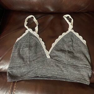 Victoria’s Secret bralette, gray knit w/ white lace, XL, adjustable straps, EUC